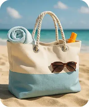 large eco beach bag in white and light blue